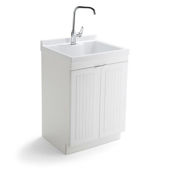 Pemberly Row Traditional Wood 24" Laundry Sink Cabinet in White