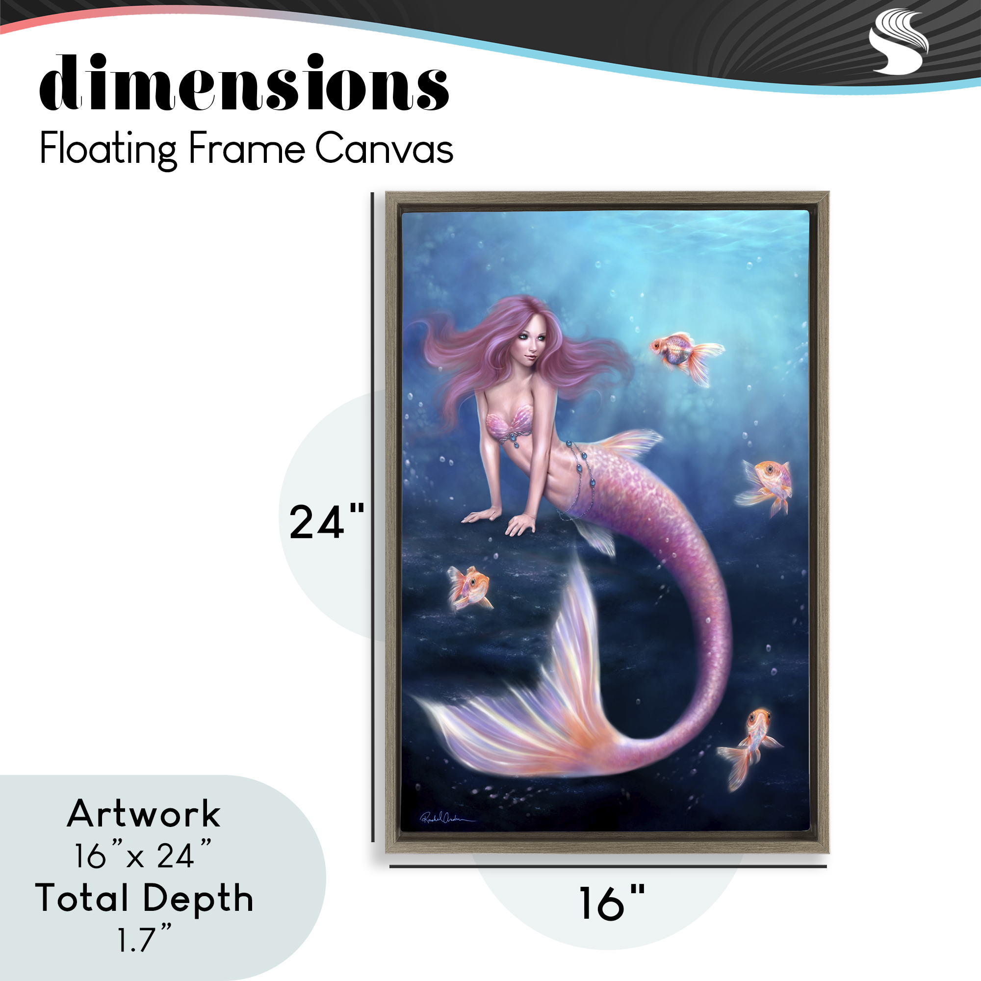 Aurelia Mermaid & Fish Brown Framed Floater Canvas Wall Art, design by Rachel Anderson
