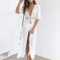 thumbnail image 5 of pstuiky Beach Cover up for Women, Women Summer Lace Patchwork Swimsuit Cover Up Long Cardigan Coat Beach Poolside Lightweight Open Front Coverup for Women White 4, 5 of 9