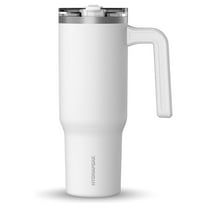 Voyager 32 oz with Handle and Straw Lid | Reusable Stainless Steel Water Bottle Travel Mug Cupholder Friendly | Insulated Cup (White)