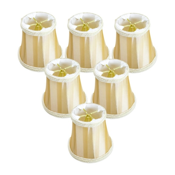 Set of 6 Beige/Eggshell Striped Chandelier Clip-On Premium  Lampshade 3x5x4.5
