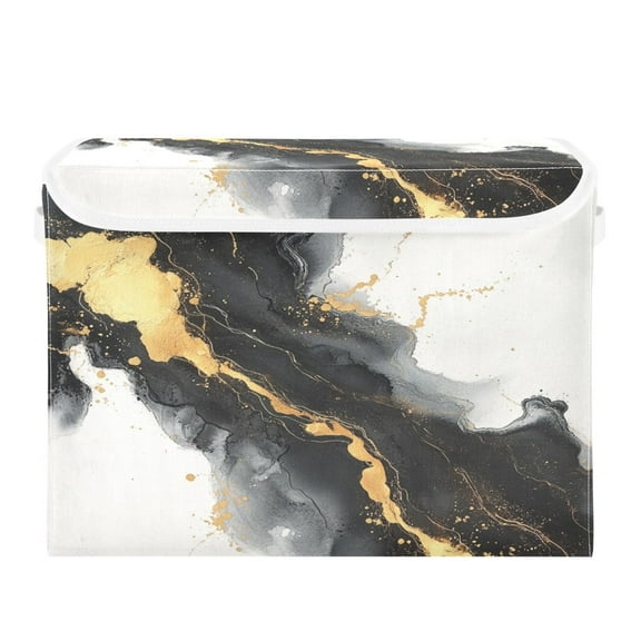 Storage Box With Lid 16.5x12.6x11.8In Foldable Stacked Household Storage Box Beautiful Black Marble