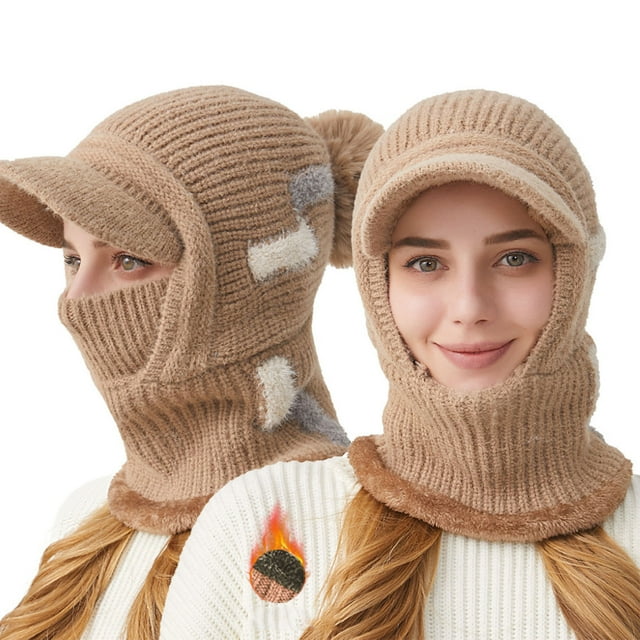 RXMEKW 2-In-1 Knit Hat And Neck Warmer for Women Winter Ear Protection Cold Weather Beanie in Solid Color