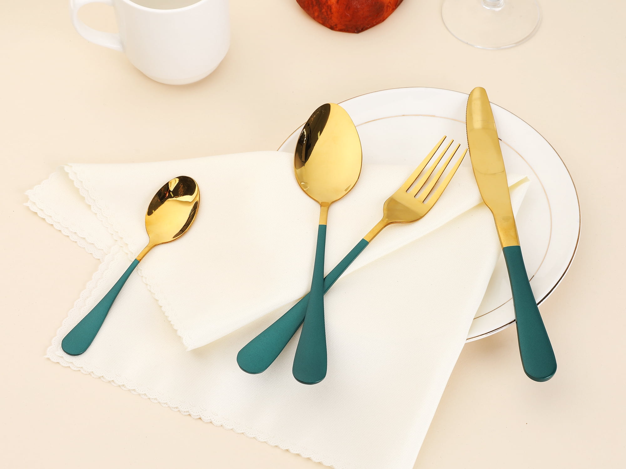 Unique Bargains Flatware Set Stainless Steel Silverware Green 4 Pcs