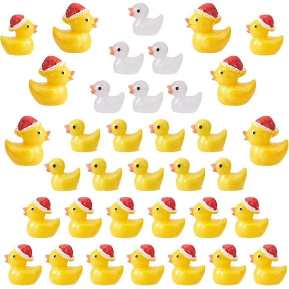 40 pcs 4 style Luminous Mini Ducks Yellow and White Tiny Ducks Christmas Hat Resin Duck Mini Resin Animal for Fairy Garden Miniature Landscape Tabletop Cake Potted Plants Decor Mixed color 25x19x28mm