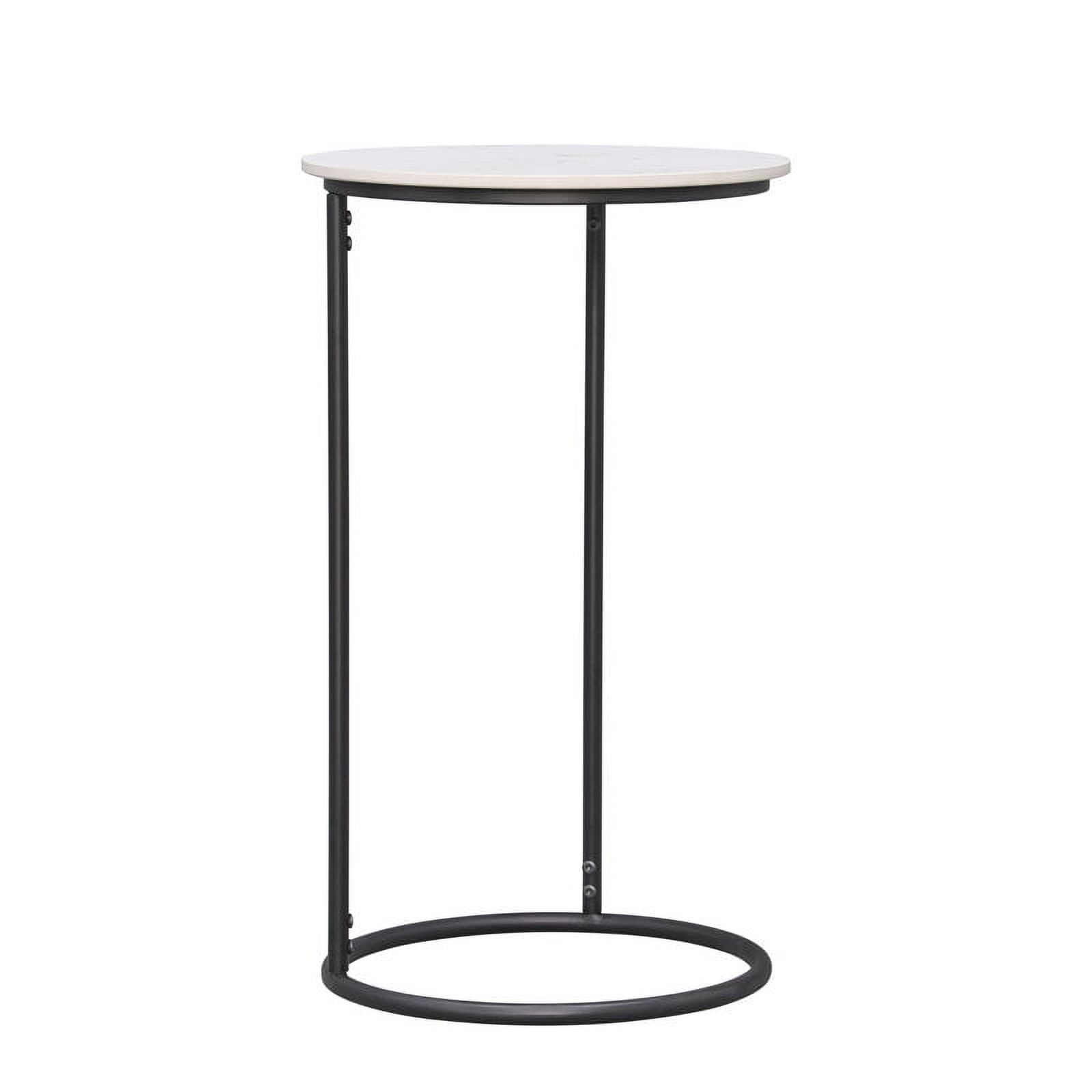 Abble Diameter  15 in. X H 26 in. Indoor Use Round Shape  White Quartz Stone Tabletop C-table with Black Metal Base