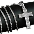 thumbnail image 4 of Mens Curved Cross Rope Chain Silver Tone Micro Pave Pendant Hip Hop Necklace 24", 4 of 5