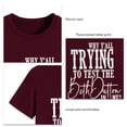 thumbnail image 4 of Camiseta holgada informal con estampado de letras blancas, transpirable y cómoda, cuello redondo, mangas cortas, talla M Top de verano rojo vino, 4 of 5