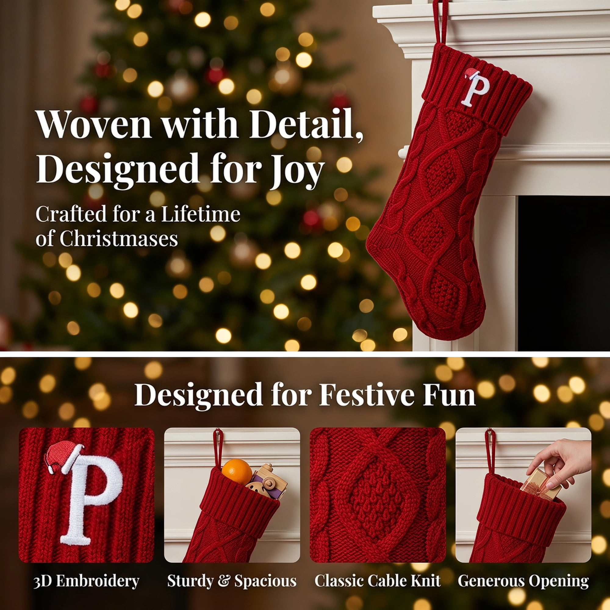 Unique Bargains Canine Bone Christmas Stocking Luxury Puppy Holiday Keepsake Sack Red Letter P 17"
