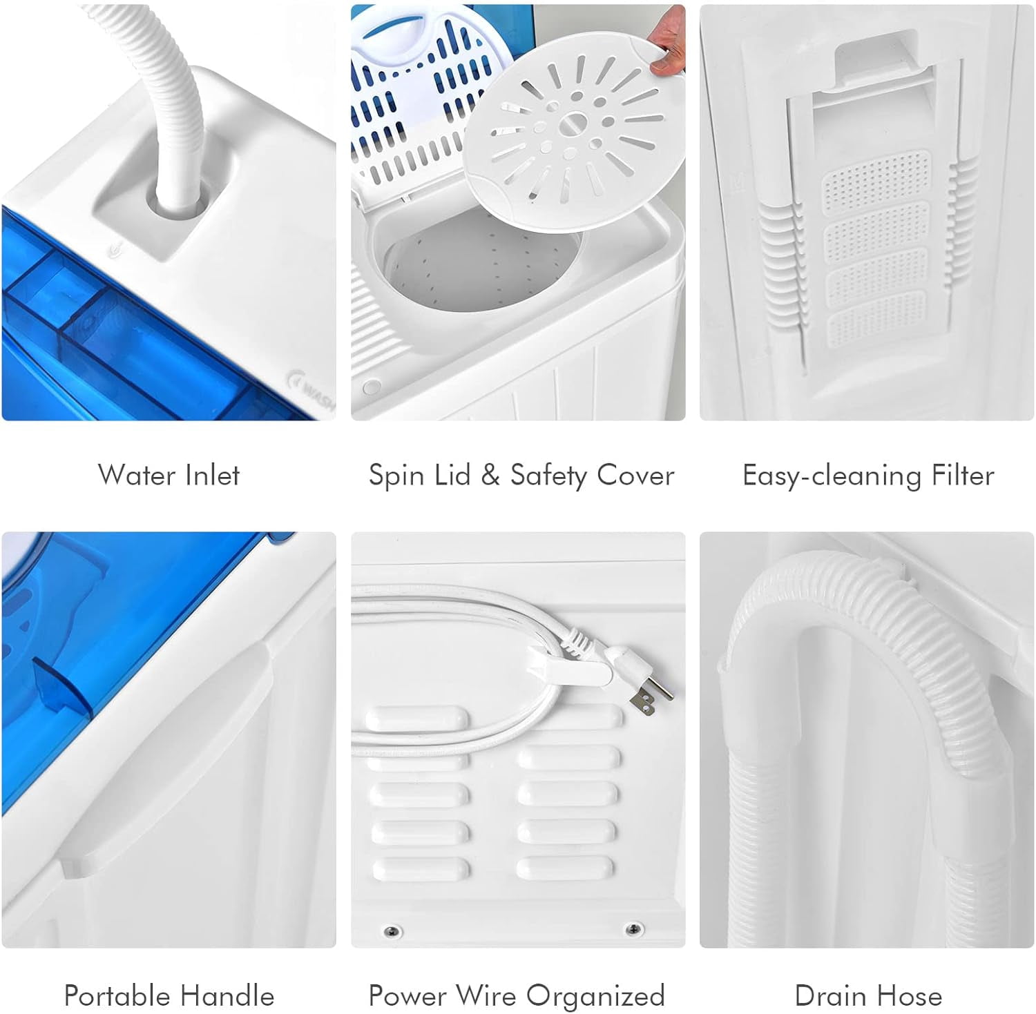 Portable Twin Tub Washing Machine with 26lbs Total Capacity, 18lbs Washer & 8lbs Spinner Combo, Built-in Drain Pump & Timer Knobs for Home Dorm Apartment Use
