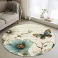 thumbnail image 2 of Vintage Flowers Round Rug 3.3ft Area Rug Washable Soft Non-Slip 3.3' Circle Low Pile Rugs Spring Floral Teal Tulip Butterfly Carpet for Bedroom Living Room Entryway Home Office Dining Room, 2 of 9