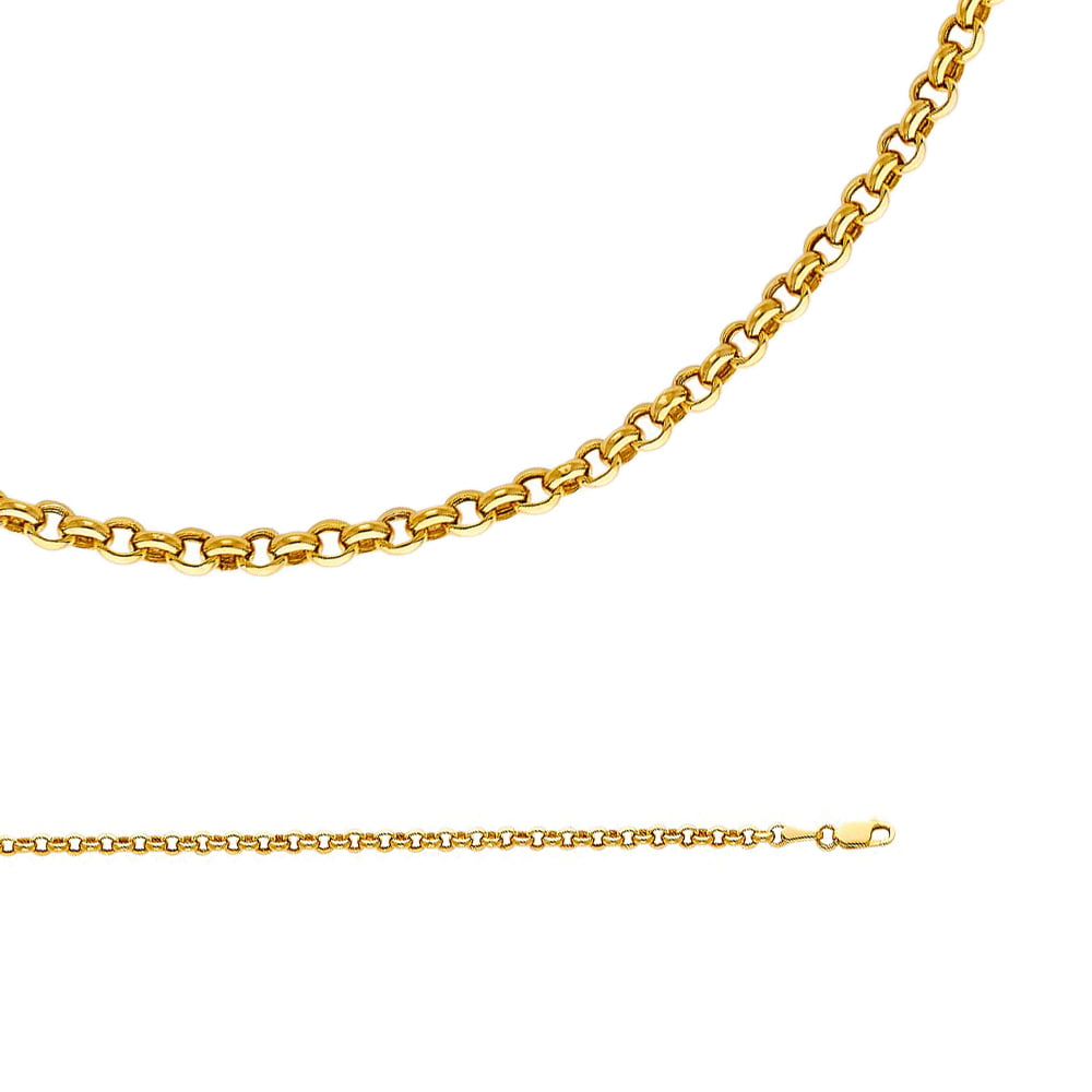 ZenJewels Solid 14k Yellow Gold Chain Cable Necklace Hollow Links Rolo Polished Genuine Light 3 mm 22 inch