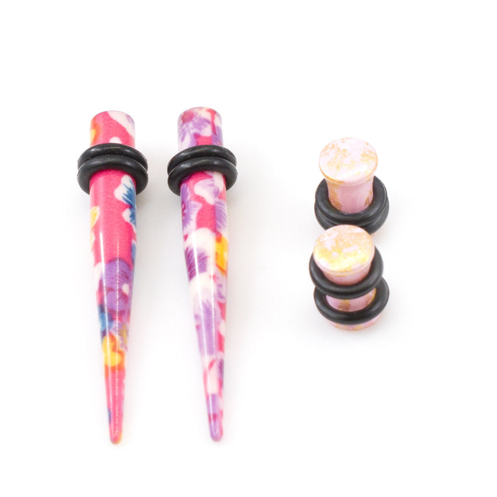Ear Plugs with Tapers Stretching kit Colorful Flower Design with O rings - image 3 of 25