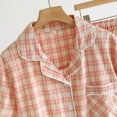 thumbnail image 5 of Gfyviroh Women 2 Piece Pajamas Sets Turn-down Collar Button Short Sleeve Tops and Shorts Outfits Comfortable Pocket Plaid Short Loungewear Sets, 5 of 8