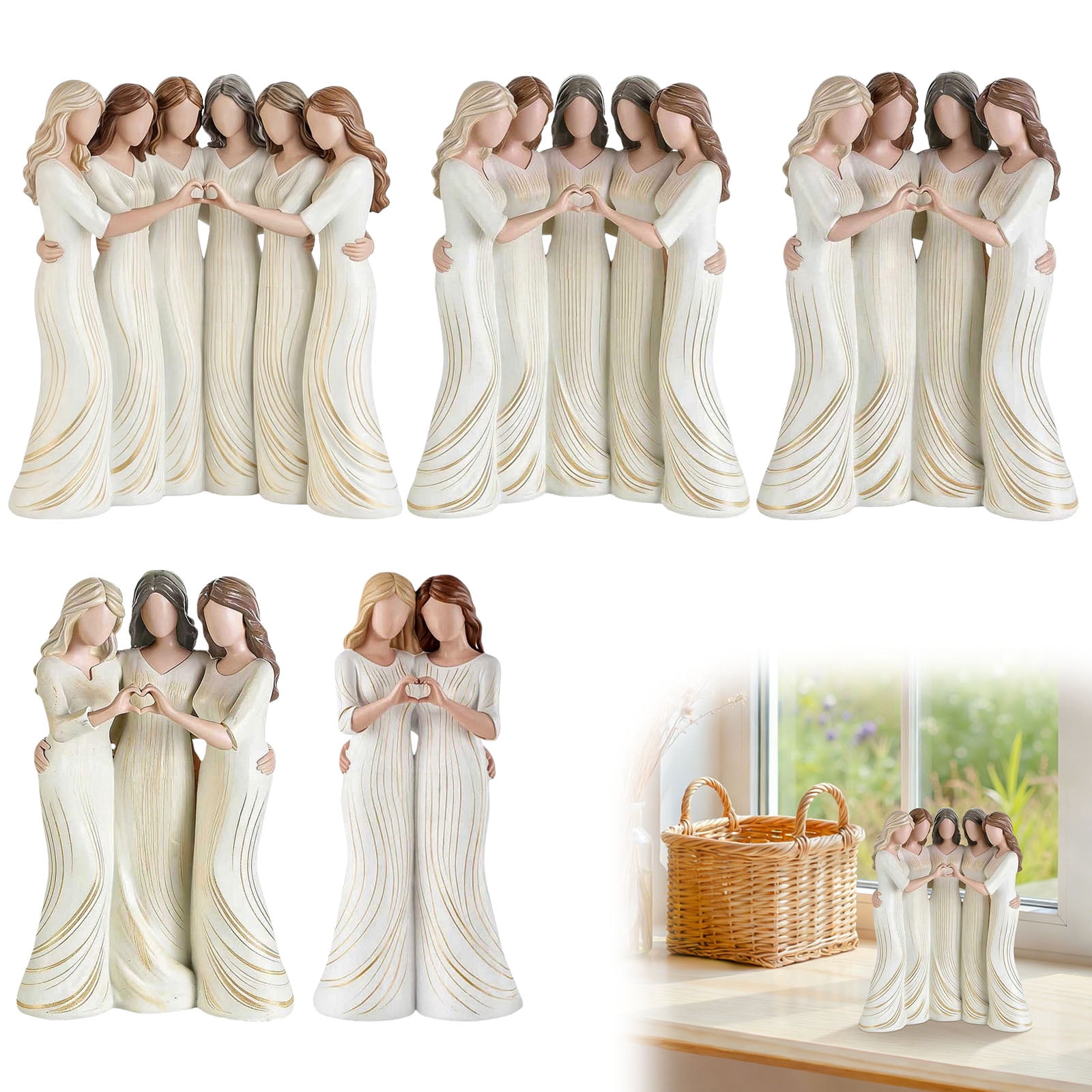 Friendship Resin Statue Female Decorative Miniature Statue Sisters Friendship Resin Statue Decorative Figurine for Women, for Friends & Sisters, Home Decor for Living Room Dorm Apartment