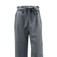 thumbnail image 4 of QLEICOM Womens Slacks Women's Relaxed Fit Straight Leg Pants Solid Cotton Linen Drawstring Elastic Waist Long Wide Leg Pants Work Cargo Casual Pants Wide Leg Pants Relaxed Fit Trousers Gray L, 4 of 6