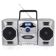 thumbnail image 1 of Emerson Reproductor de CD portátil Boombox con reproductor de casete, grabadora de cinta, radio AM/FM, entrada auxiliar MP3, parlantes desmontables, CA/CC y funciona con baterías - Sistema estéreo par, 1 of 2