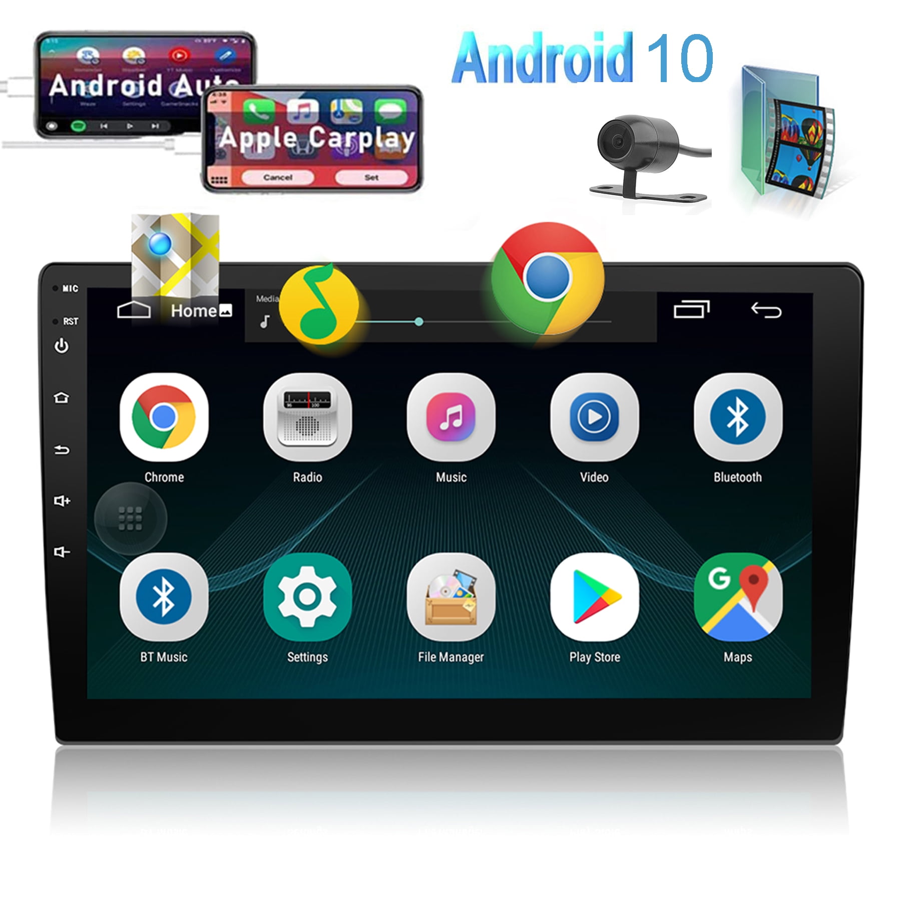 10.1 Inch Android 10 Stereo with Apple Carplay Double Din Android Auto unit GPS Navigation Touchscreen Car Autoradio Bluetooth WiFi Mirroring + Free Backup - Walmart.com