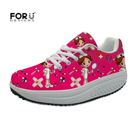 

2024 New Fashion Woman Platform Shoes Cartoon Nurse/Doctor Pattern Swing Shoes Casual Spring/Autumn Female Footwear