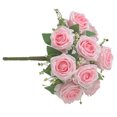 thumbnail image 3 of Ramo de flores de rosas artificiales de 9 cabezas, ramo de flores de novia, fiesta de boda, tela de seda, decoración floral falsa, rosa claro seitruly HA6916-01B, 3 of 6