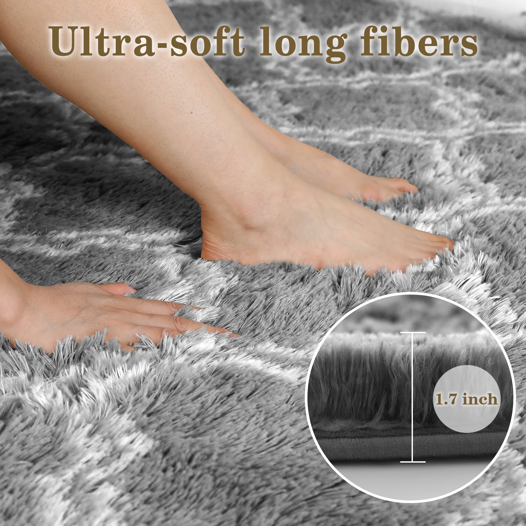 CozyDesg 5'x7' Area Rugs for Living Room，Black Rugs Shag Fluffy Shaggy Bedside Carpet, Large rug for Living Room Bedroom Dining Room Office Home Decor,Dark Gray & White