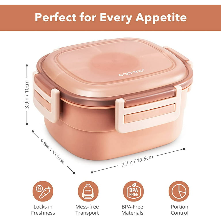 Caperci Superior Salad Container for Lunch To Go - Large 55-oz Salad Bowl  Lunch Box Container with 4-Compartment Bento-Style Tray, 3-oz Sauce