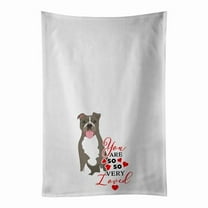 Carolines Treasures WDK3971WTKT 28 x 19 in. Unisex Pit Bull Blue No.2 So Loved White Dish Towels Kitchen Towel - Set of 2