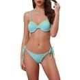 thumbnail image 1 of Conjuntos de bikini de color contrastante para mujeres INSPIRE CHIC de 2 piezas, parte superior de tirantes espagueti y parte inferior triangular, trajes de baño en azul cielo medio-verde claro, 1 of 5