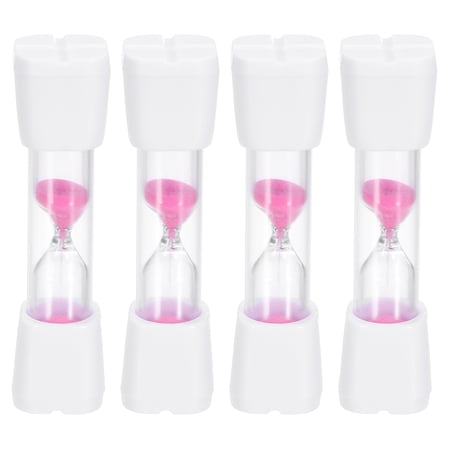 Uxcell 3 Minute Sand Timer 4Pcs Hour Glass Timer Mini Sandglass Visual Clock for Toothbrush Games Cooking Kitchen Home Office Decor White Cap with Pink Sand