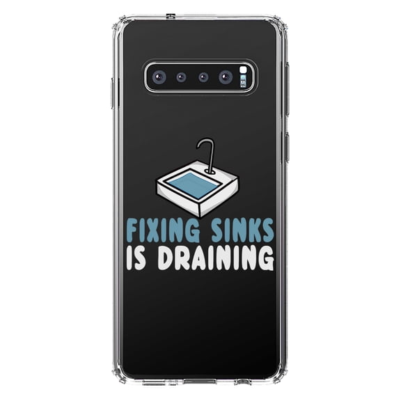 DistinctInk Clear Shockproof Hybrid Case for Samsung Galaxy S10 (6.1" Screen) - TPU Bumper Acrylic Back Tempered Glass Screen Protector - Fixing Sinks is Draining - Plumbing