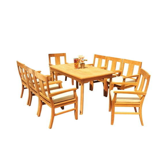 Grade-A Teak Dining Set: 8 Seater 9 Pc: 60" Rectangle Table And 8 Osborne Arm Chairs Outdoor Patio WholesaleTeak #51OS0609