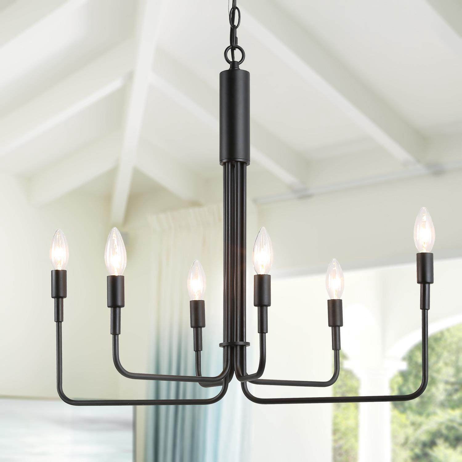 LNC 6-Light Matte Black Candle Chandelier for Kitchen, Dining or Living Room