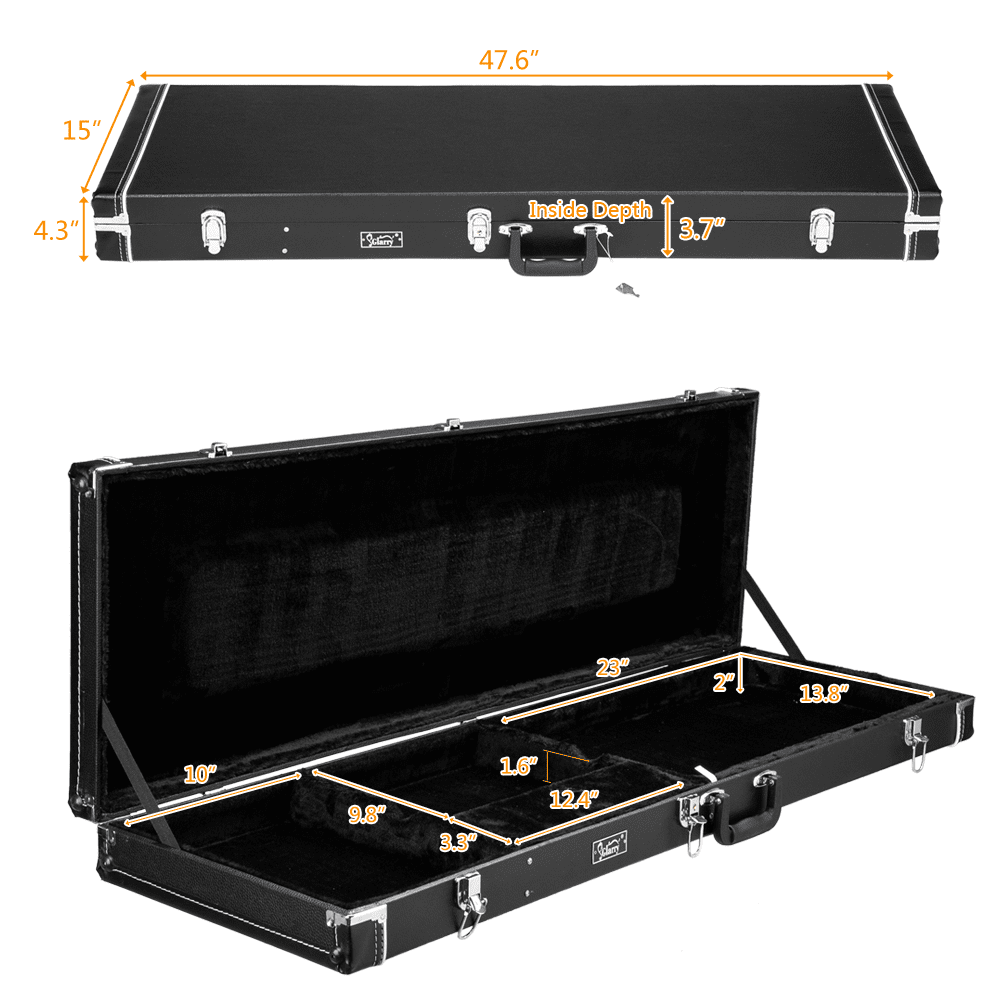 Tcbosik Lockable Hard-Shell Case for Electric Bass Guitars, Black