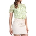thumbnail image 4 of INSPIRAR CHIC Blusas de Chifón para Mujeres con Mangas Cortas, Con Volantes, Florales, para Trabajo y Oficina, Talla M, Verde Claro, 4 of 6