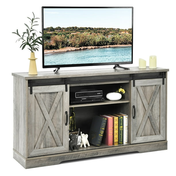 Costway 59'' Farmhouse TV Stand Sliding Barn Door w/ Adjustable