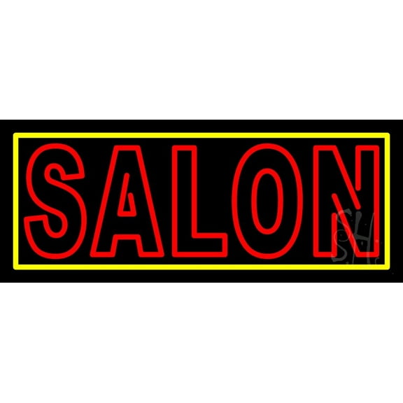Double Stroke Salon with Yellow Border LED Neon Sign 10 x 24 - inches, Black Square Cut Acrylic Backing, with Dimmer - Bright and Premium built indoor LED Neon Sign for Defence Force.