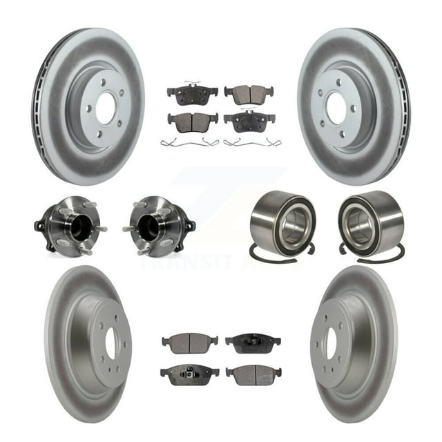 Transit Auto Roulements de Moyeu de Roue avant Arrière avec Rotors de Frein à Disque Enduits et Kit de Plaquettes en Céramique (10 Pcs) pour Voiture Ford Escape Lincoln MKC - Côté Gauche Droit (Conducteur Passager) KBB-108566