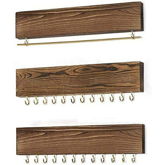 Jewelry Organizer Wall Mounted - Rustic Wood Necklace Organizer, Set of 3
