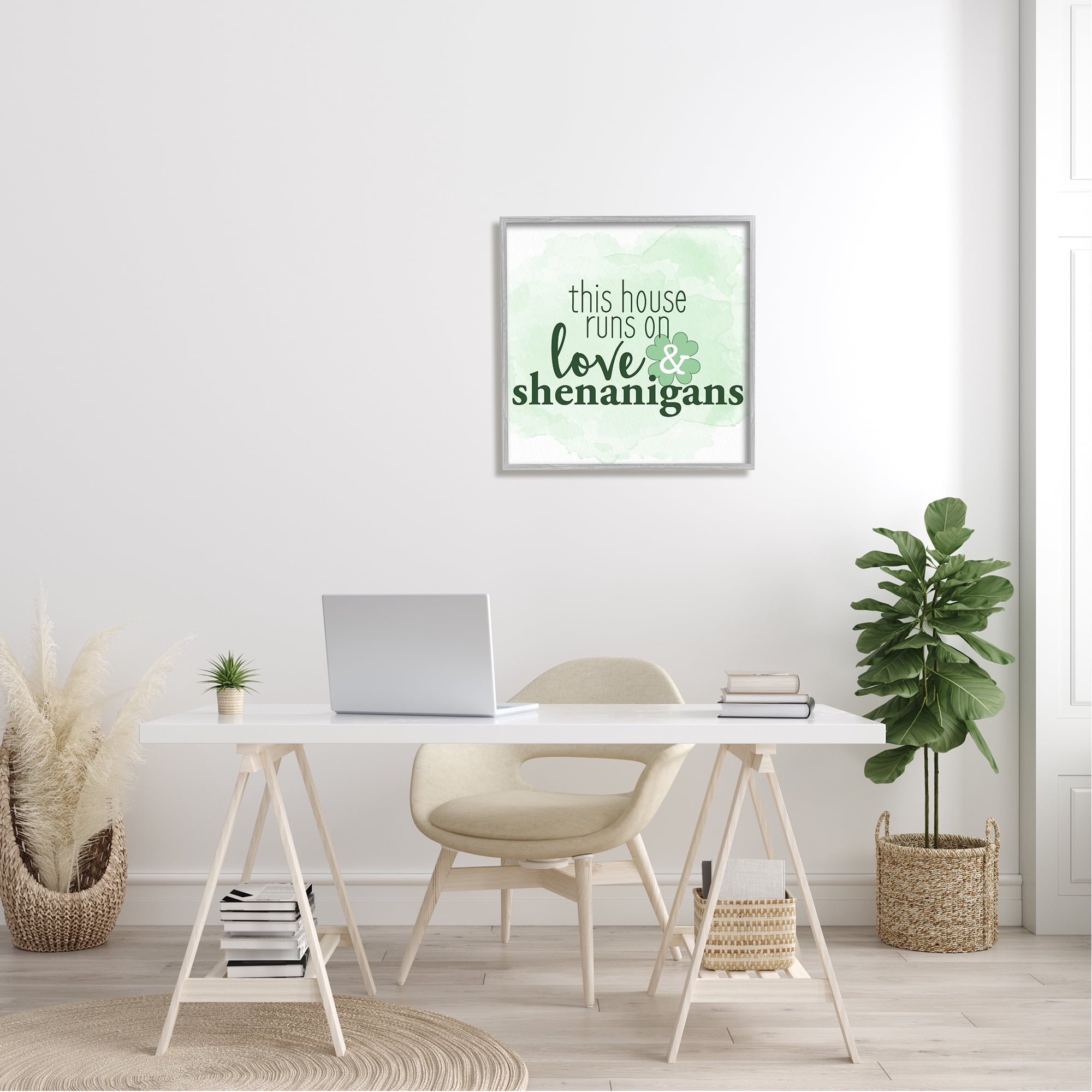 Stupell Love & Shenanigans Family Shamrock Phrase Holiday Painting Gray Framed Art Print Wall Art