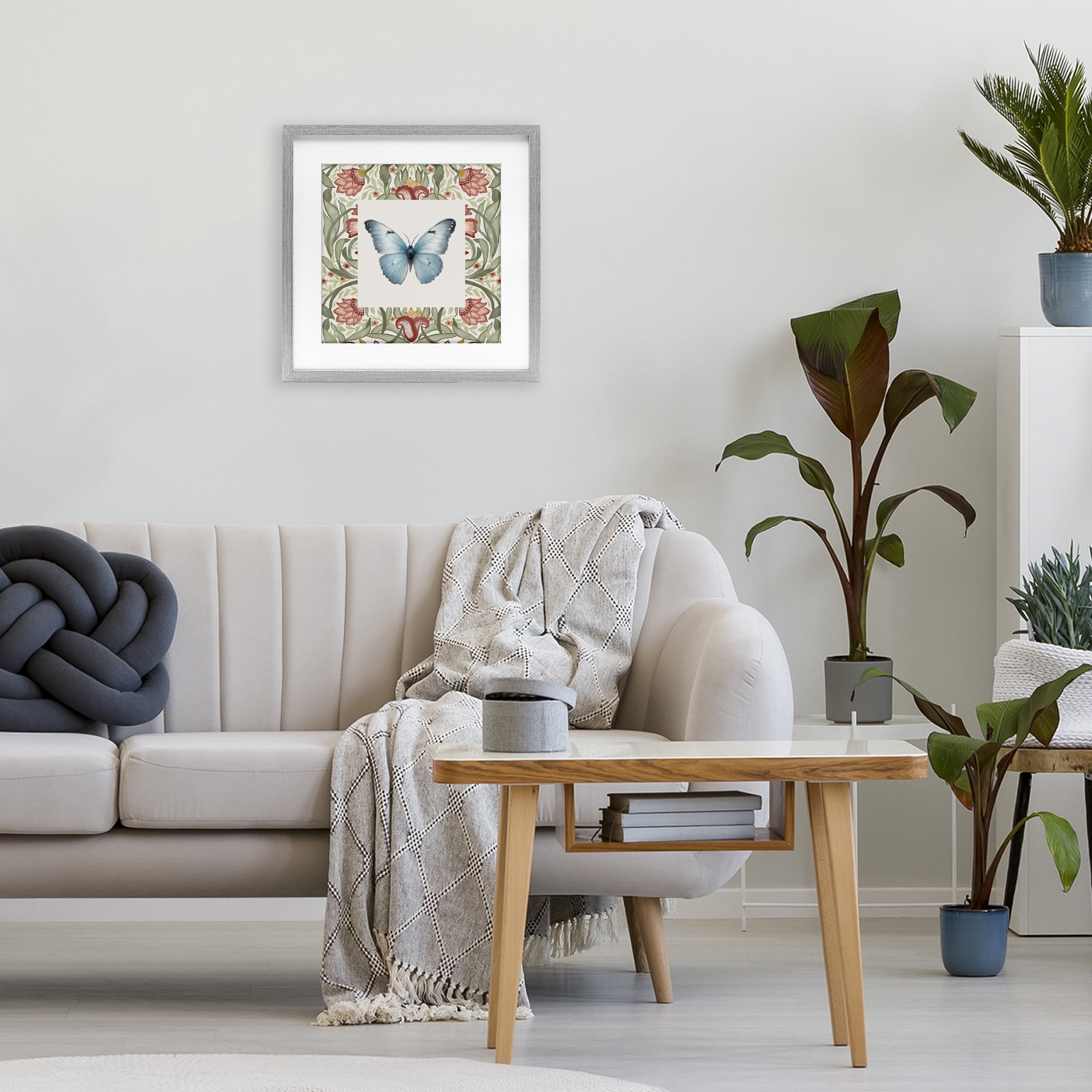 Stupell Industries Baroque Butterfly Vintage Flowers Gray Framed Print Under Glass, design by Elizabeth Medley