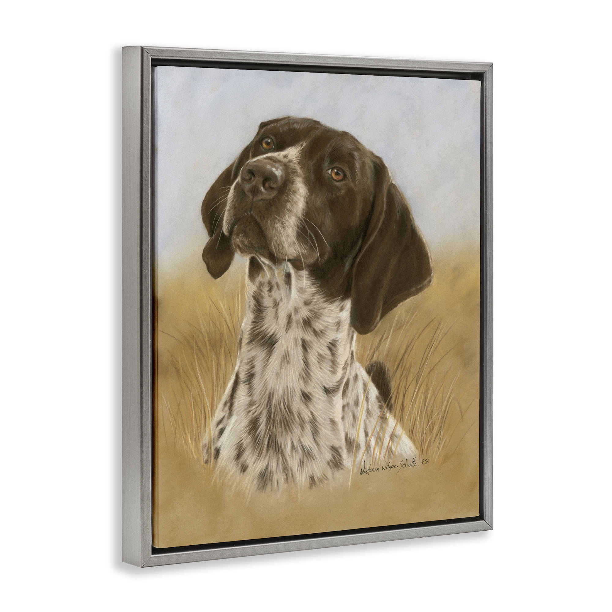 Stupell Industries Pointer Hunting Dog Animals & Insects Painting Gray Floater Framed Canvas Art Print Wall Art, 17 x 21