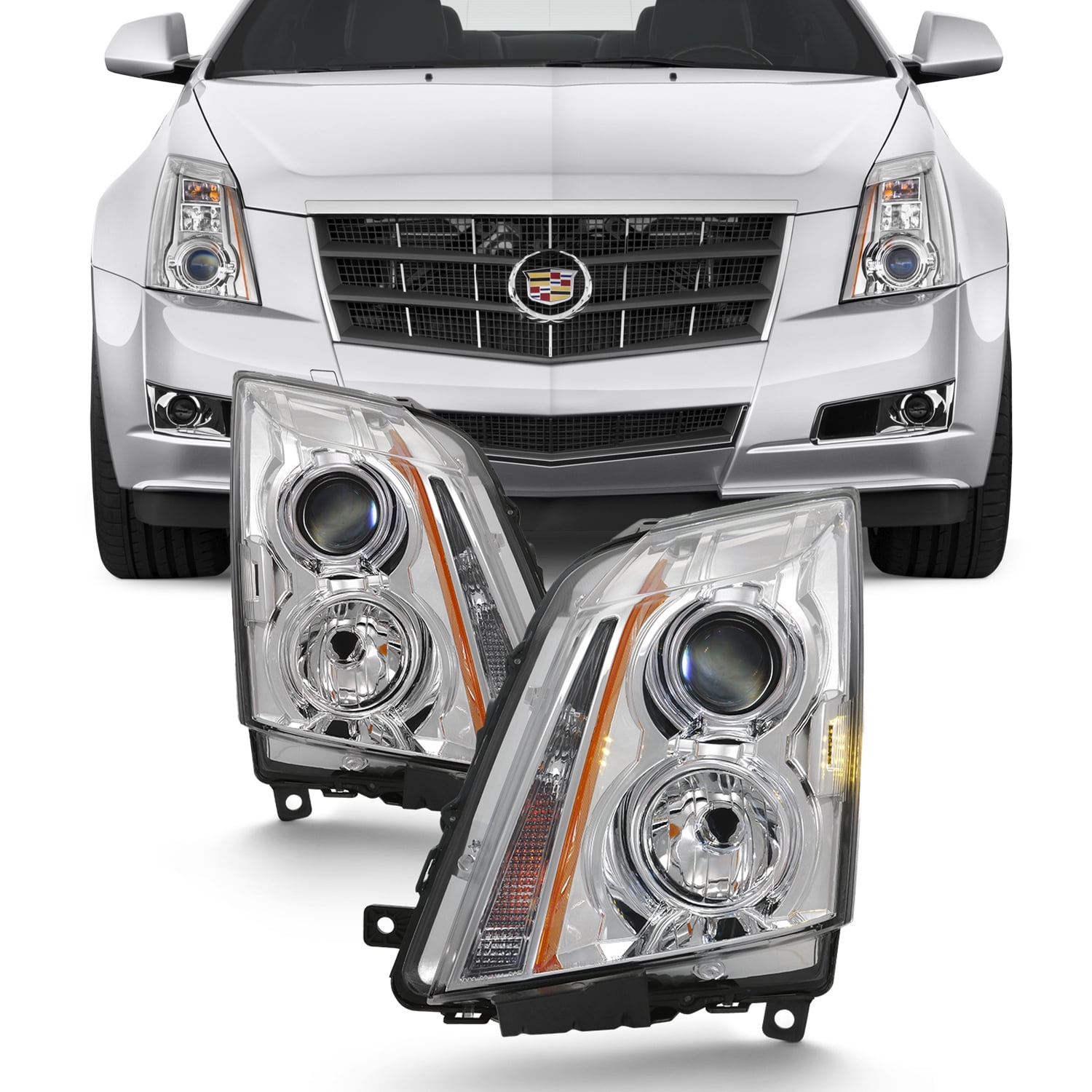 ACANII For 2008-2014 Cadillac CTS CT-S Halogen Black Headlights Headlamps Head Lights Lamps Driver Passenger Side 