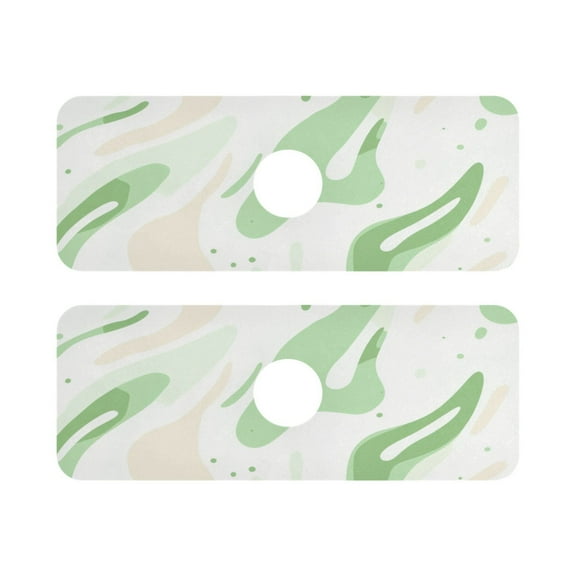 Soft Green Abstract Quick Dry Silicone Algae Faucet Pad 14.7x5.4in 2 Pack Absorbent Mat for Kitchen Sink, Bathroom Countertop