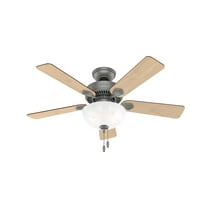 Restored Hunter Fan 44 inch Traditional Matte Silver Indoor Ceiling Fan with Light Kit and Pull Chain (Refurbished)