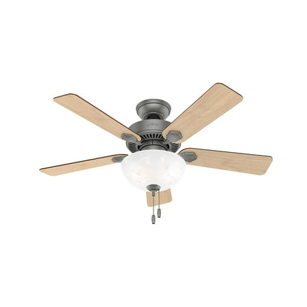 Restored Hunter Fan 44 inch Traditional Matte Silver Indoor Ceiling Fan with Light Kit and Pull Chain (Refurbished)