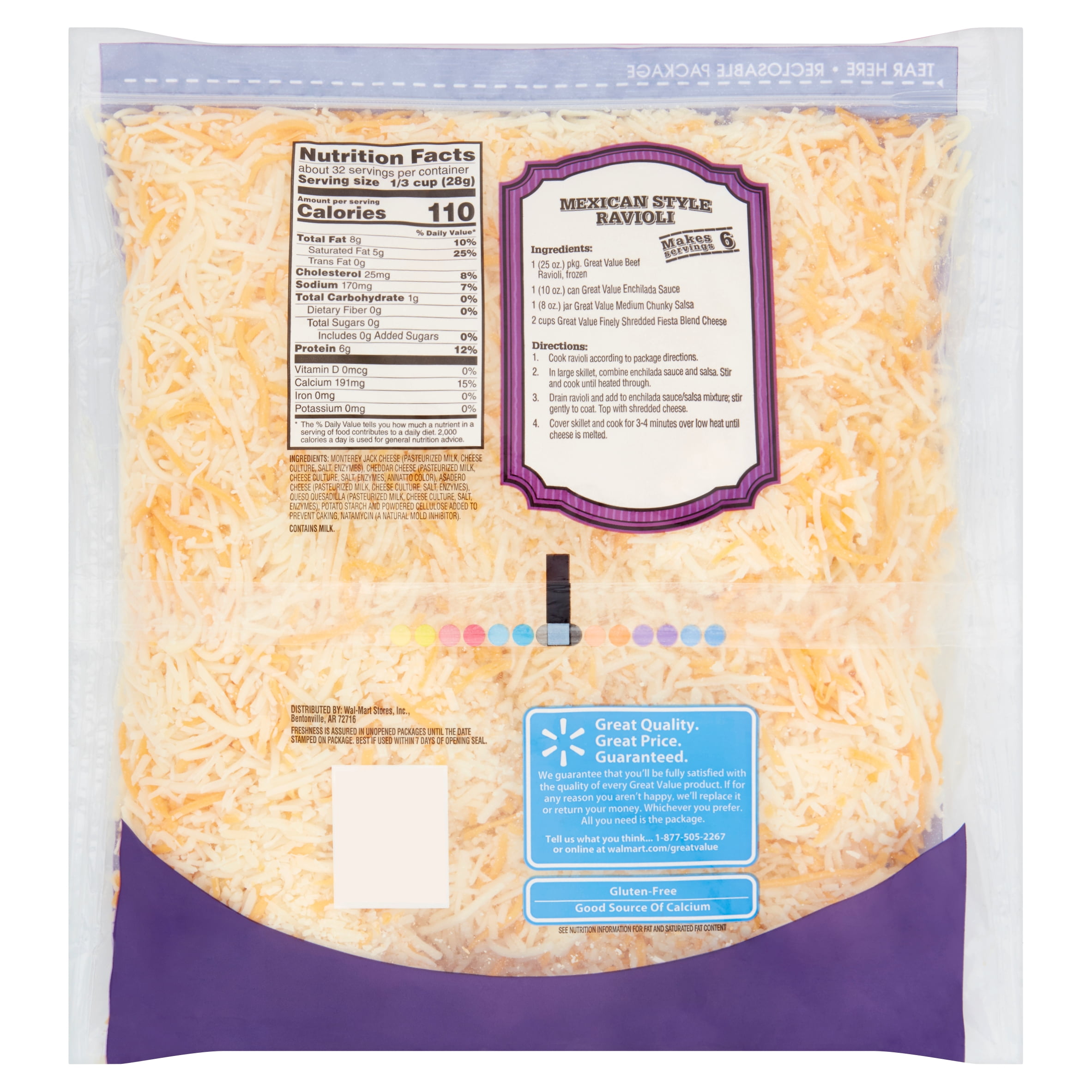 Great Value Finely Shredded Fiesta Blend Cheese, 32 Oz 