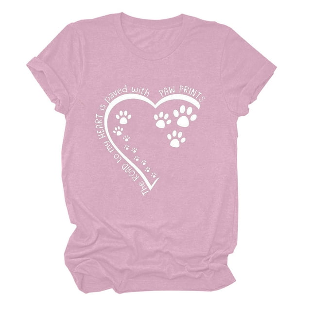 Meichang T-Shirts de la Saint-Valentin pour Femmes Hauts Mignons Imprimé Cœur Vacances Col Rond Hauts Décontractés Manches Courtes Cadeaux T-Shirts Blouses Liquidation de Printemps