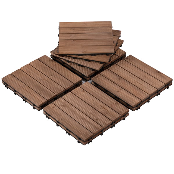 Easyfashion 12 X Interlocking, Wooden Floor Tiles Outdoor