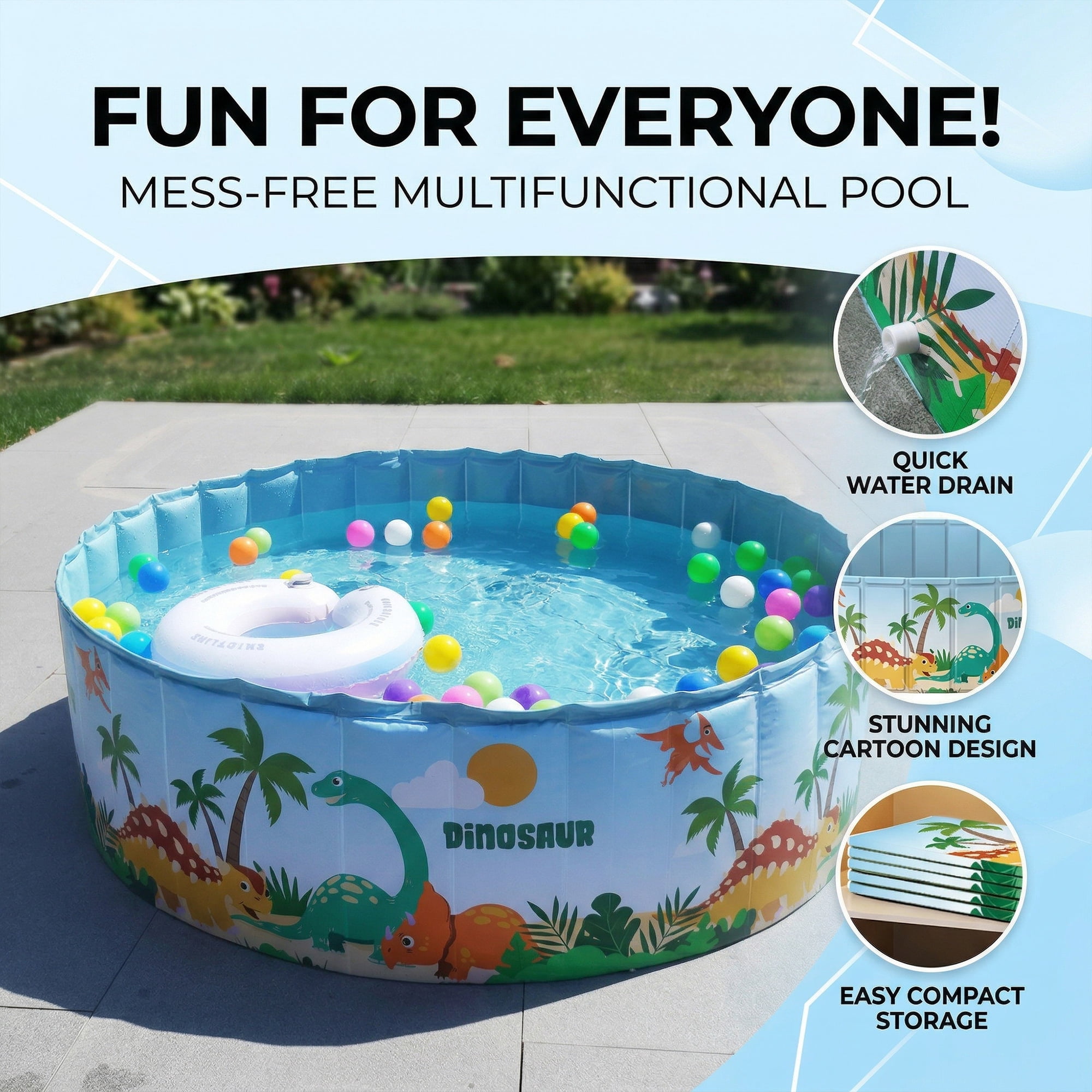Everkeen 63" Large Foldable Swimming Pool for Kids, Hard Plastic Anti-Slip Dog Pool Indoor Outdoor Kiddie Family Pool