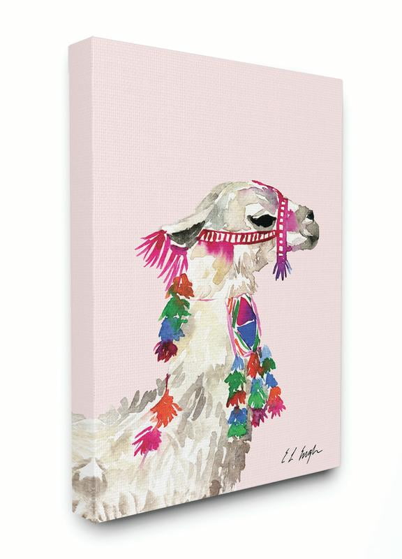 Design by Artist Elise Engh 24 x 30 Stupell Industries Pink Llama Decorated with Tassels Watercolor Canvas Wall Art 
